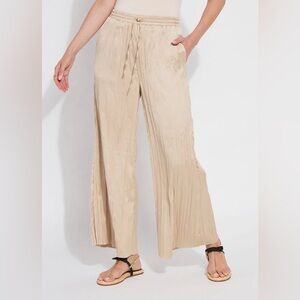 NWT Lysse pleated tan satin packable cool fresh eco jersey pants Small